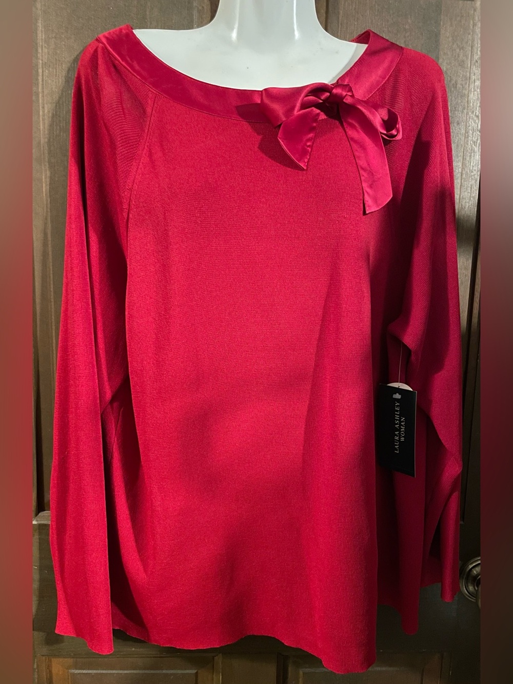 Laura Ashley Bright Red Long Sleeve Top with Satin Bow
